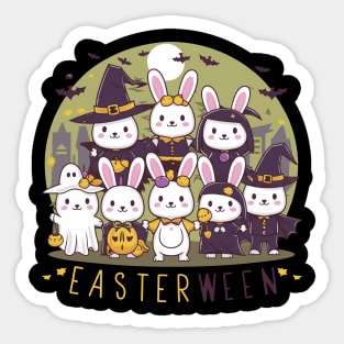 Cute Bunnies in Costumes Easterween Celebration Sticker